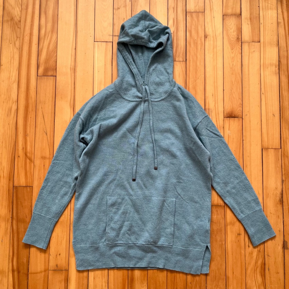 Nicole Miller Womens Medium Blue 100% Extrafine Merino Wool Hoodie Sweater